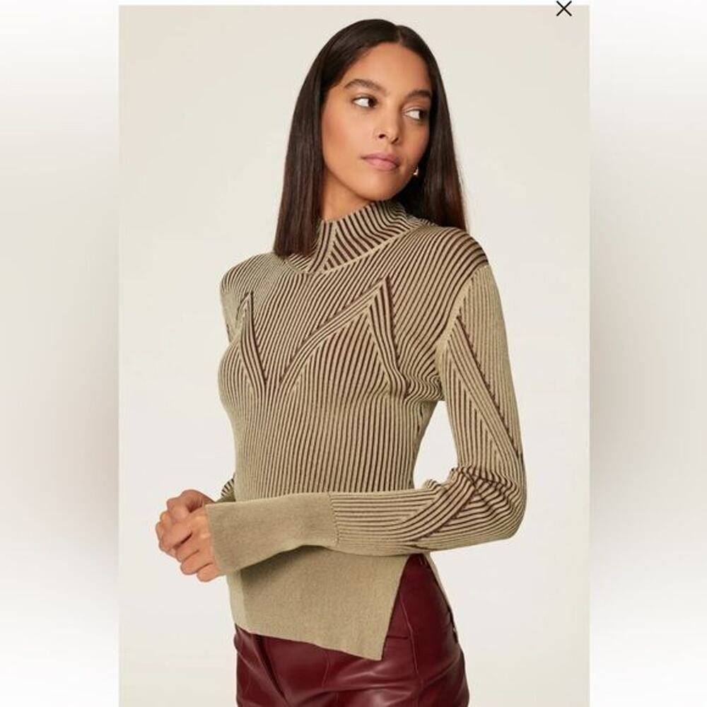 RTR AKNVAS Lennox Rib Knit Top burgundy/tan size medium turtleneck blouse ribbed - Picture 3 of 8